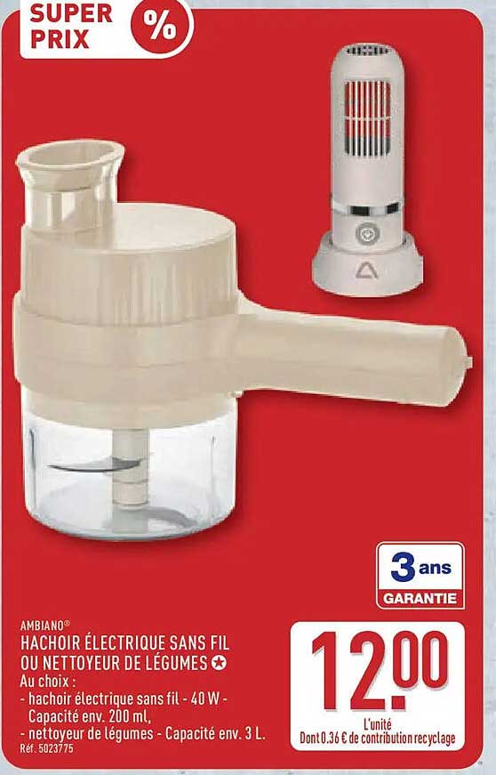 AMBIANO® HACHOIR ÉLECTRIQUE SANS FIL OU NETTOYEUR DE LÉGUMES