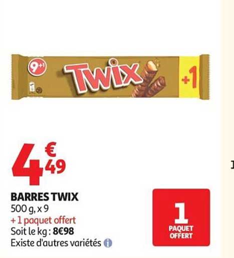 BARRES TWIX 500 g, x 9 +1 paquet offert