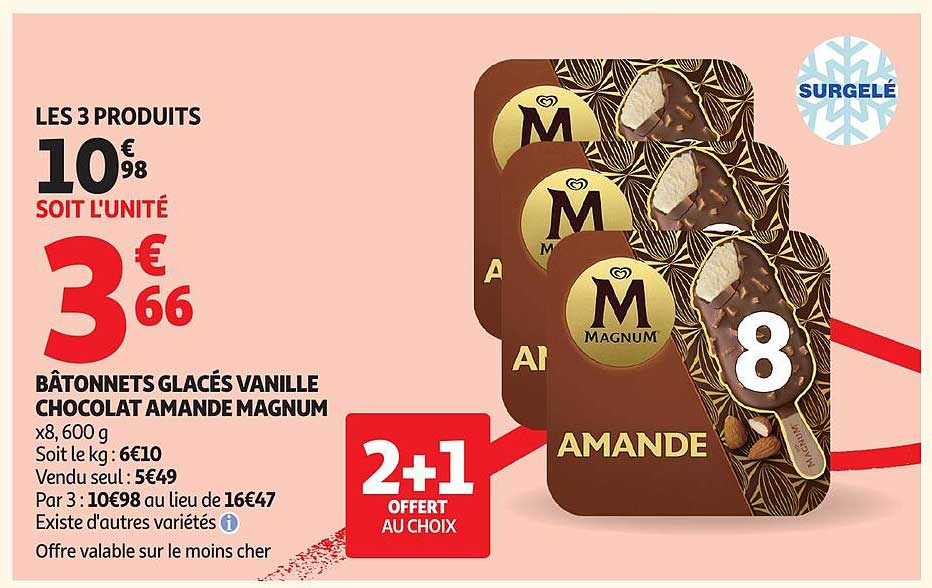 BÂTONNETS GLACÉS VANILLE CHOCOLAT AMANDE MAGNUM