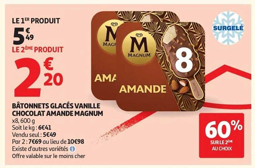 BÂTONNETS GLACÉS VANILLE CHOCOLAT AMANDE MAGNUM