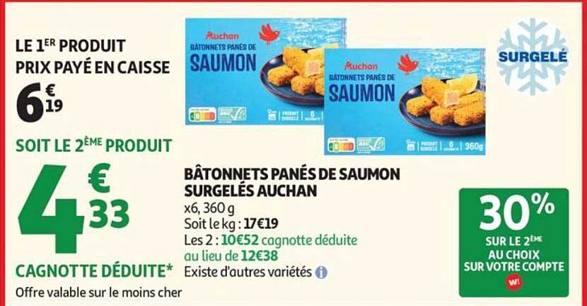 BÂTONNETS PANÉS DE SAUMON SURGELÉS AUCHAN