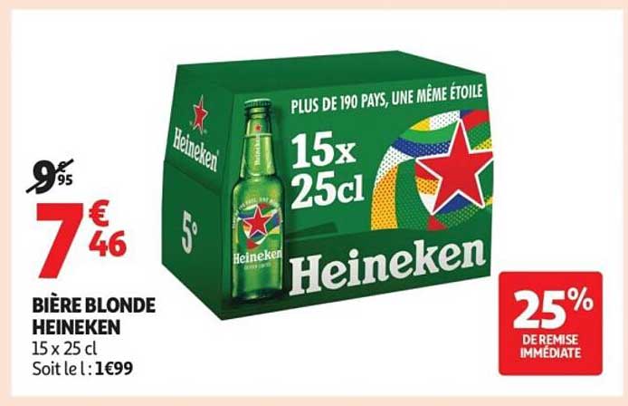 BIÈRE BLONDE HEINEKEN 15 x 25 cl Soit le l :1€99