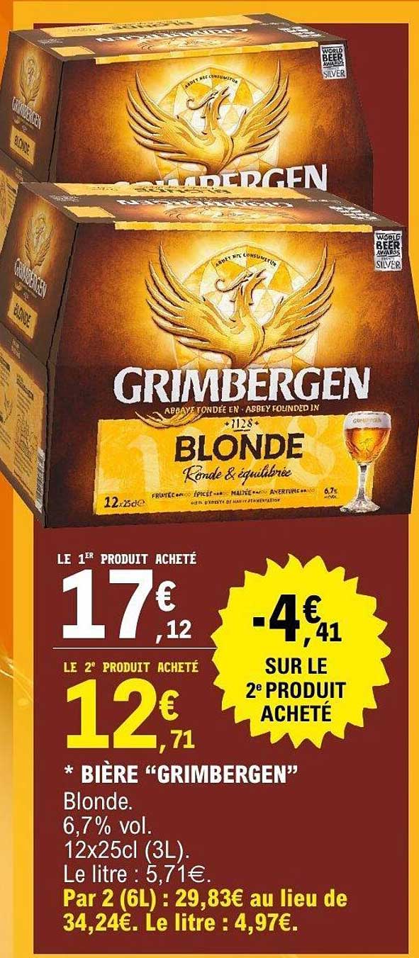 BIÈRE “GRIMBERGEN” Blonde. 6,7% vol. 12x25cl (3L).