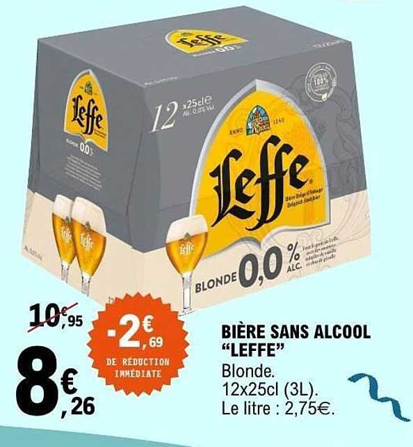 BIÈRE SANS ALCOOL "LEFFE" Blonde. 12x25cl (3L). Le litre : 2,75€.