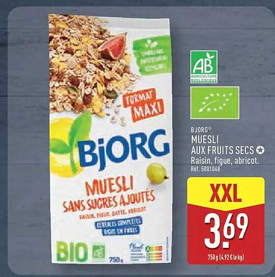 BJORG MUESLI AUX FRUITS SECS Raisin, figue, abricot.