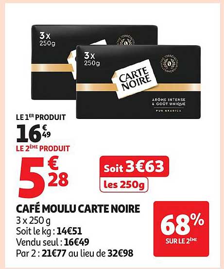 CAFÉ MOULU CARTE NOIRE 3 x 250 g