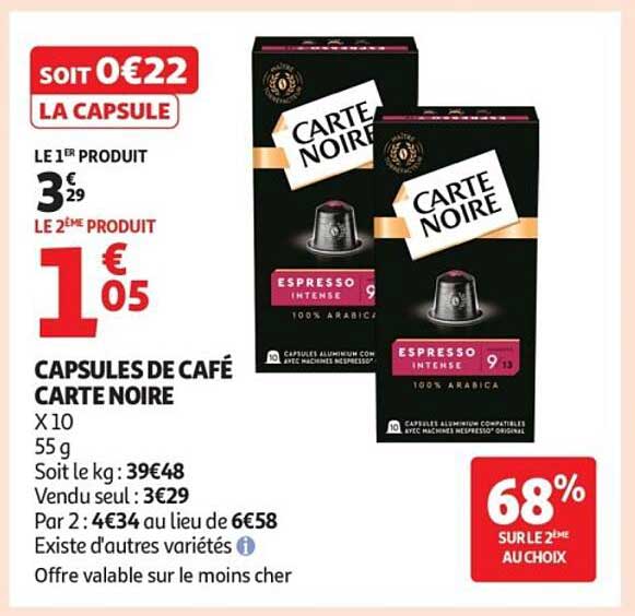 CAPSULES DE CAFÉ CARTE NOIRE X10 55 g