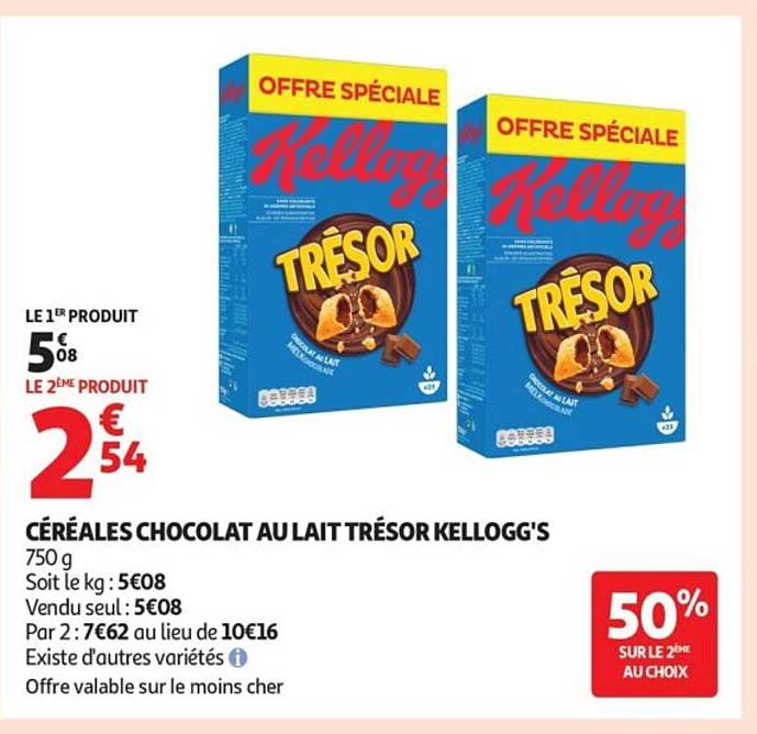 CÉRÉALES CHOCOLAT AU LAIT TRÉSOR KELLOGG'S