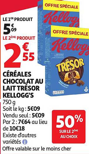 CÉRÉALES CHOCOLAT AU LAIT TRÉSOR KELLOGG'S