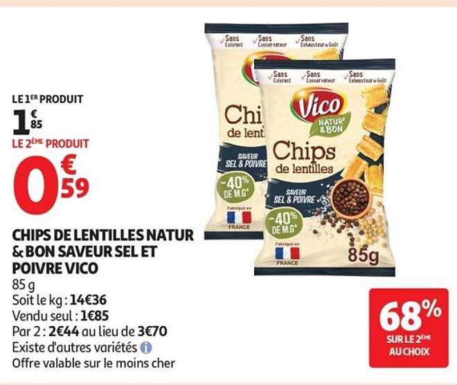 CHIPS DE LENTILLES NATUR & BON SAVEUR SEL ET POIVRE VICO