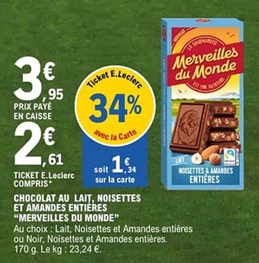 CHOCOLAT AU LAIT, NOISETTES ET AMANDES ENTIÈRES "MERVEILLES DU MONDE"