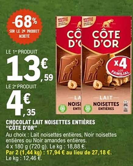 CHOCOLAT LAIT NOISETTES ENTIÈRES “CÔTE D’OR”
