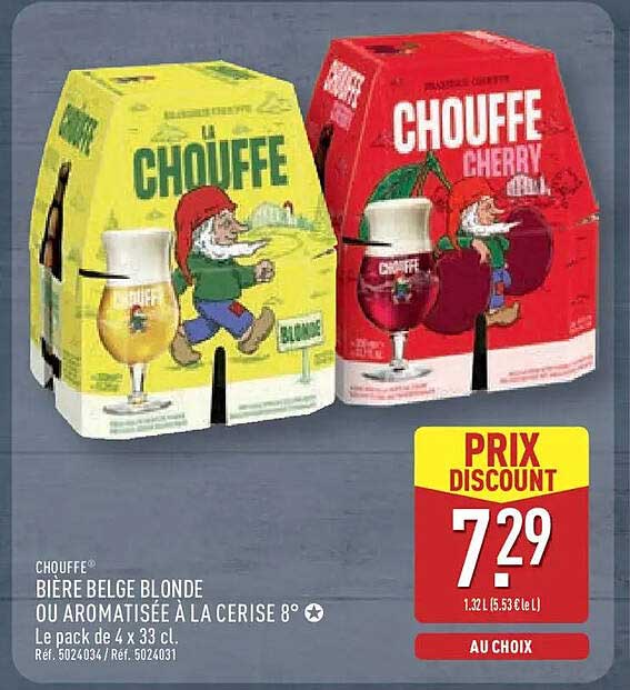 CHOUFFE Bière belge blonde ou aromatisée à la cerise 8°