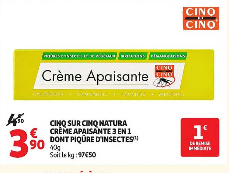 CINQ SUR CINQ NATURA CRÈME APAISANTE 3 EN 1 DONT PIQÛRE D'INSECTES(1)