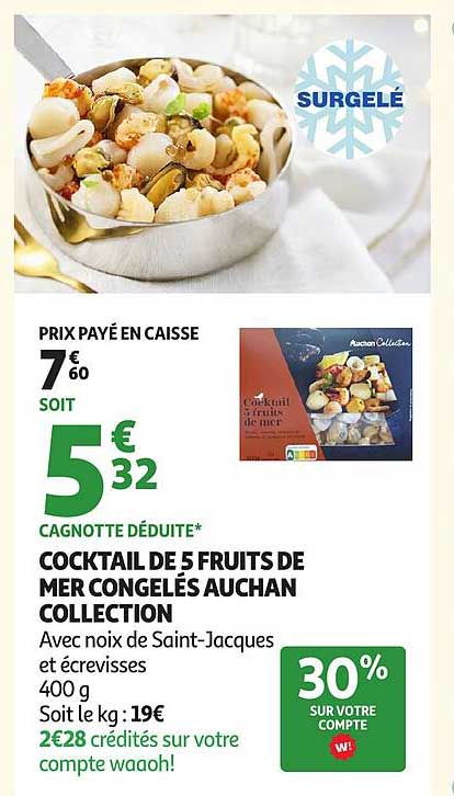 COCKTAIL DE 5 FRUITS DE MER CONGELÉS AUCHAN COLLECTION