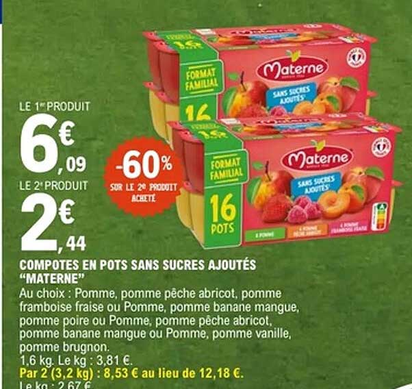 COMPOTES EN POTS SANS SUCRES AJOUTÉS “MATERNE”