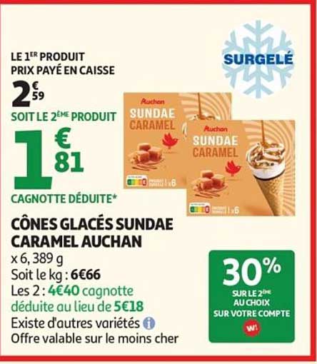 CÔNES GLACÉS SUNDAE CARAMEL AUCHAN