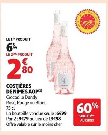 COSTIÈRES DE NÎMES AOP(1) Crocodile Dandy Rosé, Rouge ou Blanc 75 cl