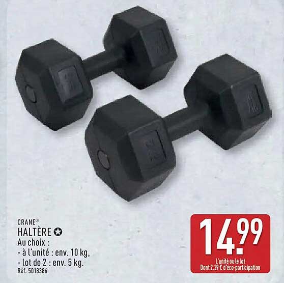 CRANE® HALTÈRE Au choix : - à l'unité : env. 10 kg, - lot de 2 : env. 5 kg. Réf. 5018386