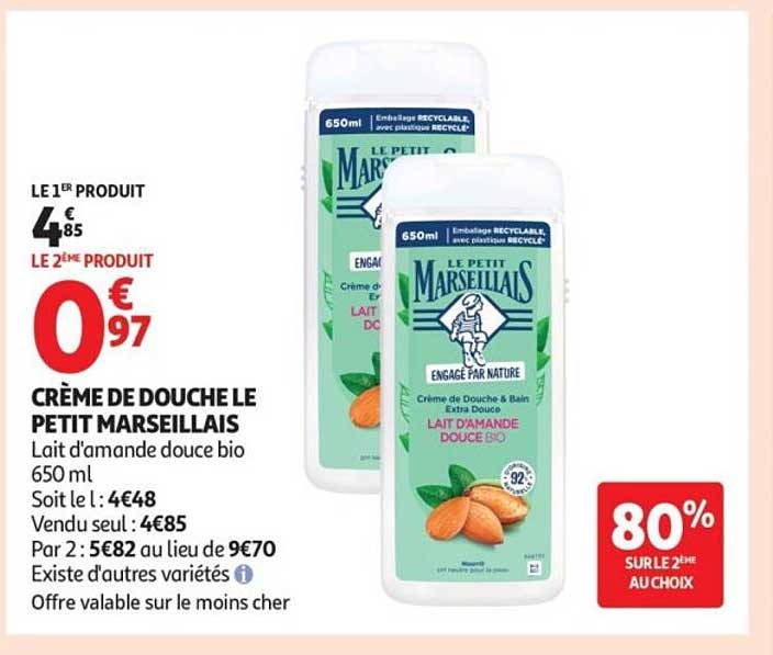CRÈME DE DOUCHE LE PETIT MARSEILLAIS Lait d'amande douce bio 650 ml