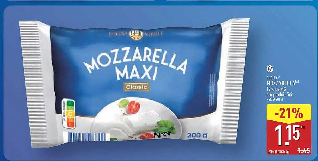 CUCINA® MOZZARELLA (C) 19% de MG sur produit fini. Réf. 5020145