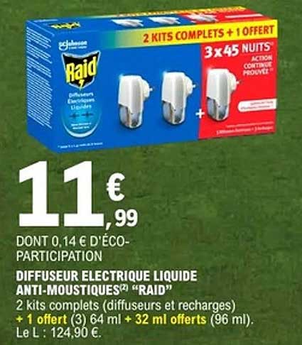 DIFFUSEUR ELECTRIQUE LIQUIDE ANTI-MOUSTIQUES «RAID»