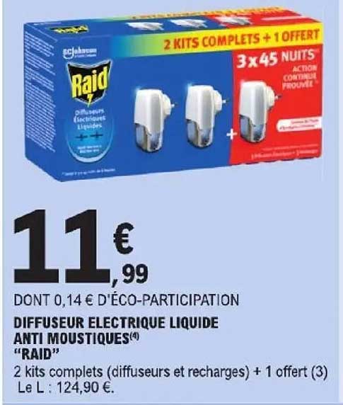 DIFFUSEUR ÉLECTRIQUE LIQUIDE ANTI MOUSTIQUES(4) "RAID"
