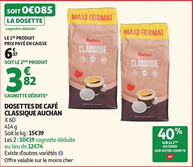 DOSETTES DE CAFÉ CLASSIQUE AUCHAN
