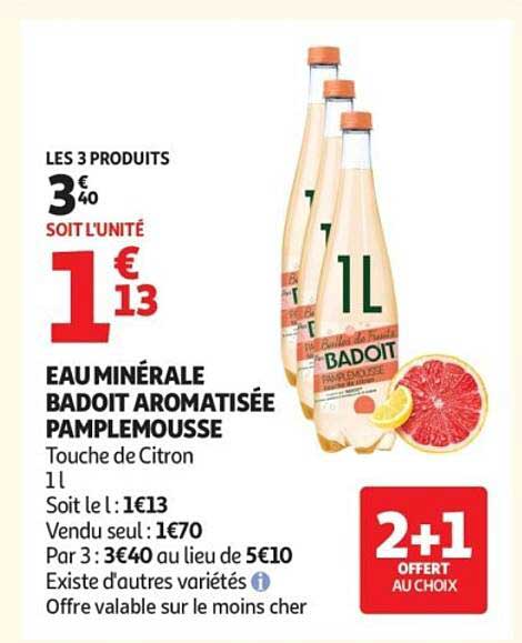 EAU MINÉRALE BADOIT AROMATISÉE PAMPLEMOUSSE Touche de Citron 1L