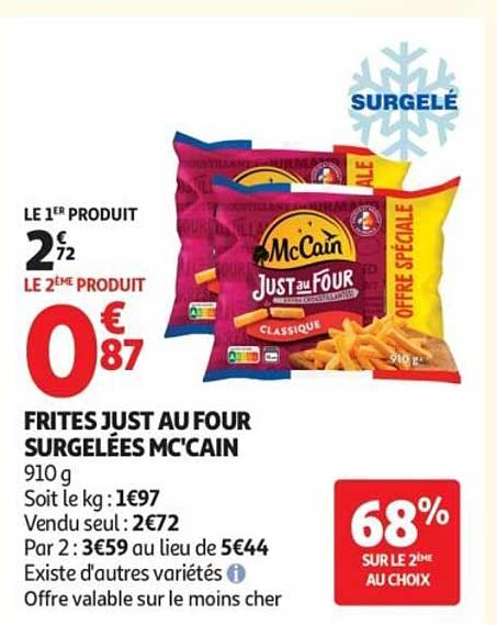 FRITES JUST AU FOUR SURGELÉES MC'CAIN 910 g