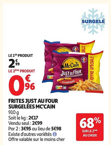 FRITES JUST AU FOUR SURGELÉES McCAIN 910 g