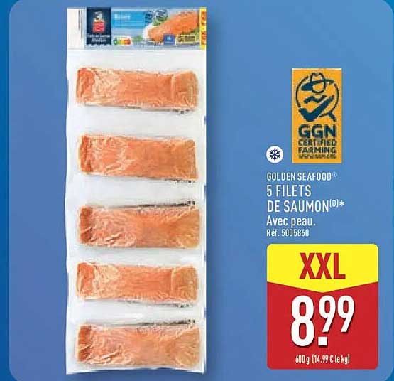 GOLDEN SEAFOOD 5 FILETS DE SAUMON avec peau.