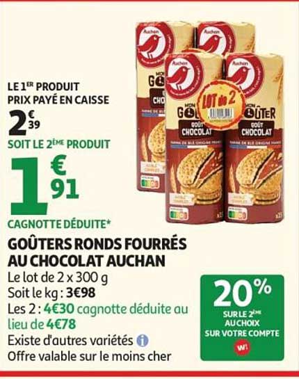 GOÛTERS RONDS FOURRÉS AU CHOCOLAT AUCHAN