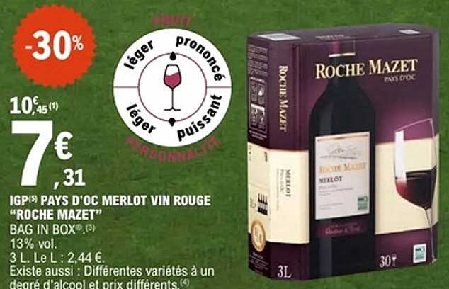 IGP PAYS D'OC MERLOT VIN ROUGE “ROCHE MAZET” BAG IN BOX