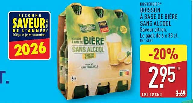 KUSTERBIER® BOISSON A BASE DE BIÈRE SANS ALCOOL Saveur citron. Le pack de 6 x 33 cl. Ref. 4651
