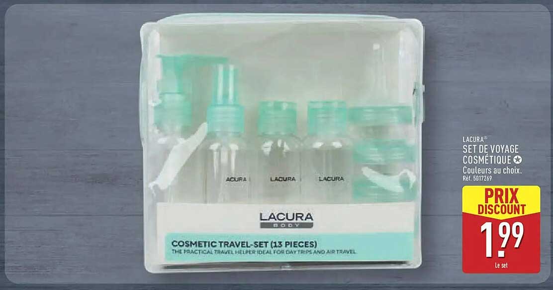 LACURA SET DE VOYAGE COSMÉTIQUE Couleurs au choix. Réf. 5017269