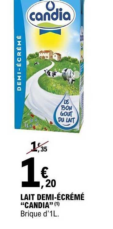 LAIT DEMI-ÉCRÉMÉ “CANDIA” (1) Brique d’1L.
