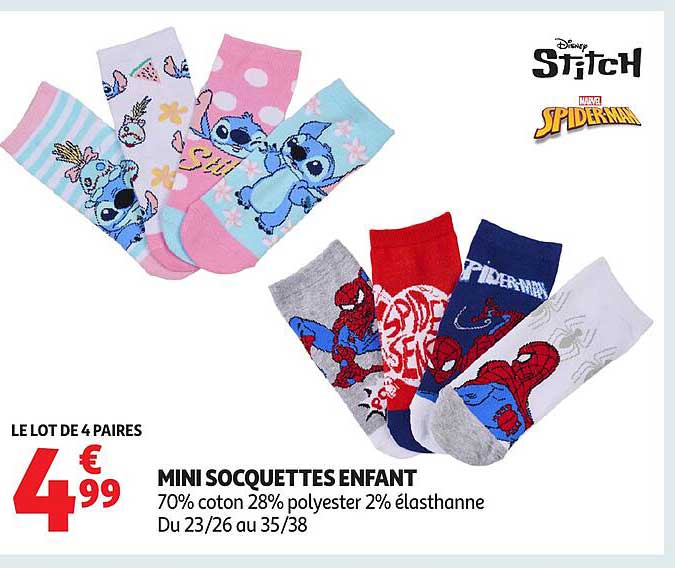 LE LOT DE 4 PAIRES MINI SOCQUETTES ENFANT