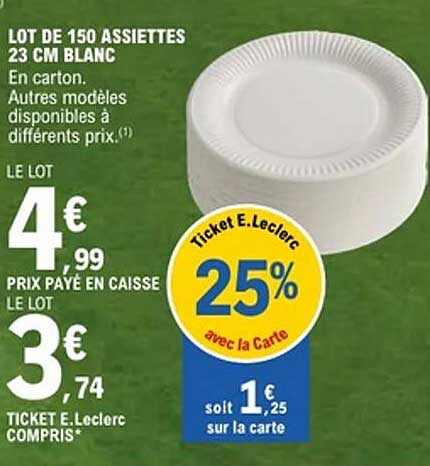 LOT DE 150 ASSIETTES 23 CM BLANC