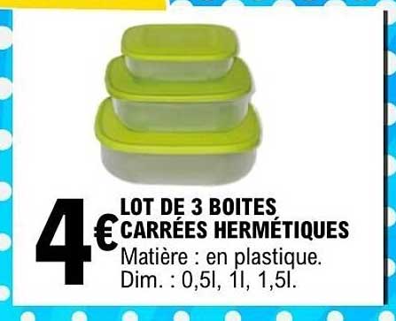LOT DE 3 BOITES CARRÉES HERMÉTIQUES