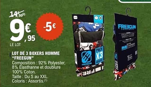 LOT DE 3 BOXERS HOMME "FREEGUN"