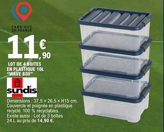 LOT DE 4 BOITES EN PLASTIQUE 10L “WAVE BOX”