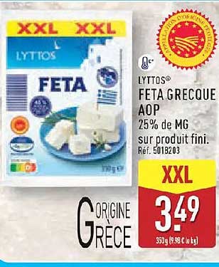 LYTTOS FETA GRECQUE AOP 25% de MG sur produit fini. Réf. 501B203