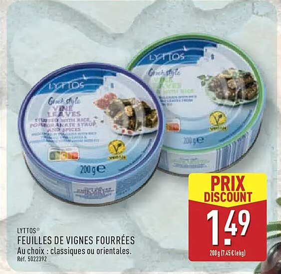 LYTTOS FEUILLES DE VIGNES FOURRÉES. Au choix : classiques ou orientales.