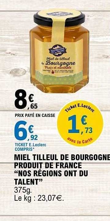 MIEL TILLEUL DE BOURGOGNE PRODUIT DE FRANCE “NOS RÉGIONS ONT DU TALENT”