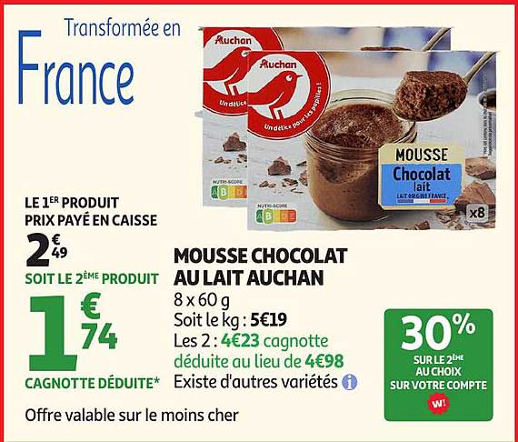 Mousse chocolat au lait Auchan