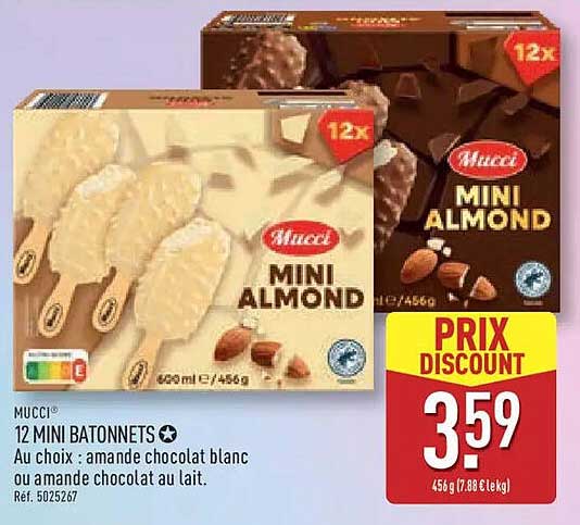 MUCCI 12 MINI BATONNETS Au choix : amande chocolat blanc ou amande chocolat au lait.