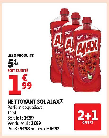 NETTOYANT SOL AJAX(1) Parfum coquelicot 1.25l