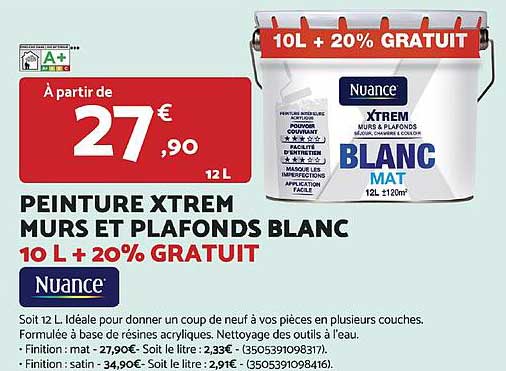 PEINTURE XTREM MURS ET PLAFONDS BLANC 10 L + 20% GRATUIT