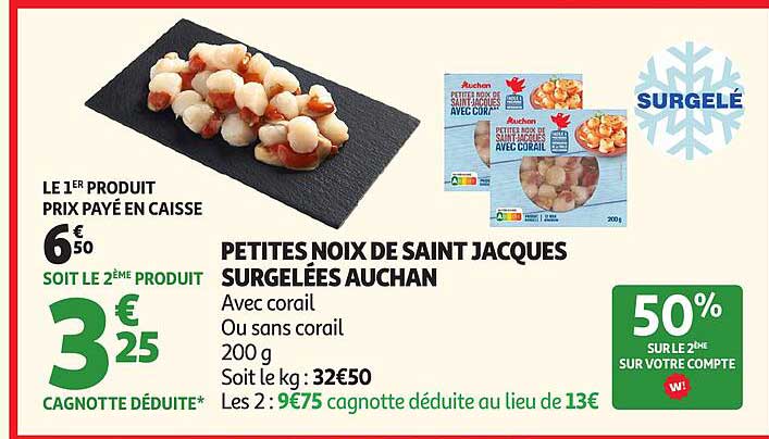 PETITES NOIX DE SAINT JACQUES SURGELÉES AUCHAN